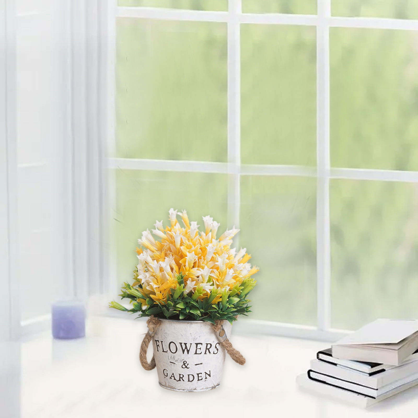 Specollect 1Pcs Artificial Flowers with Vase Silk Fake Flowers Arrangements in Glass Vase with Faux Water for Home Bathroom Office Table Centerpiece Shelf Decorations