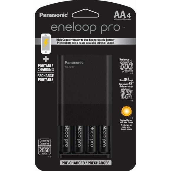 Panasonic Eneloop Individual Battery Charger with Portable Charging Technology and 4AA eneloop pro Rechargeable Batteries