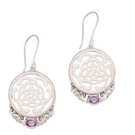 NOVICA Amethyst and bone dangle earrings, 'Realm of Light'