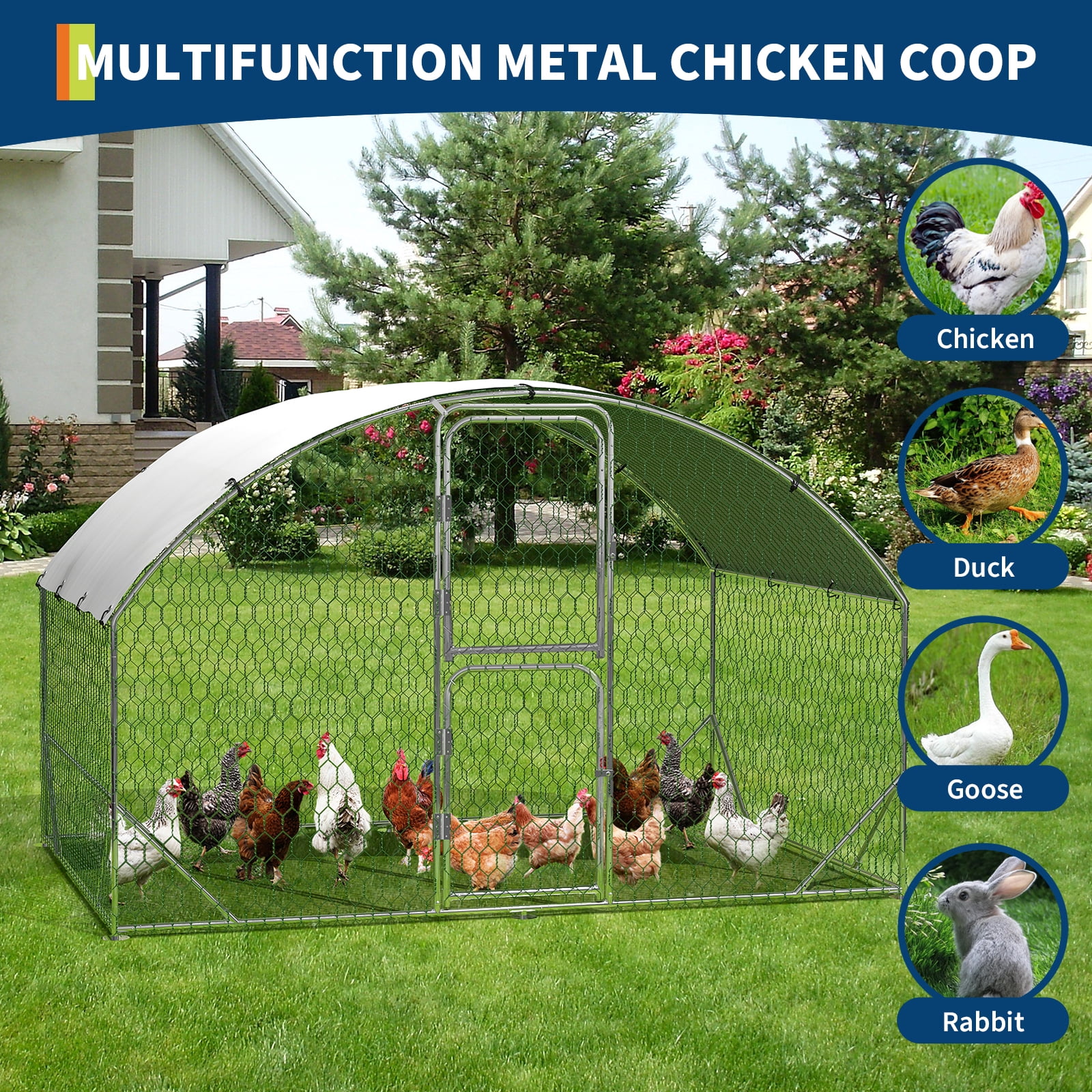 Accreate Large Metal Chicken Coop,Heavy Duty Walkin Chicken Run with Waterproof and Anti-Uv Cover,Chicken Pens Outdoor with Top for Ducks,Rabbits,Walk-in Poultry Cage for Yard,Farm