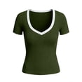 thumbnail image 4 of Zpzdpjkx Womens Tops 2026 Short Sleeve Deep V Neck Tee Shirts Summer Ribbed Slim Fit Knit Tunic Blouse, 4 of 6