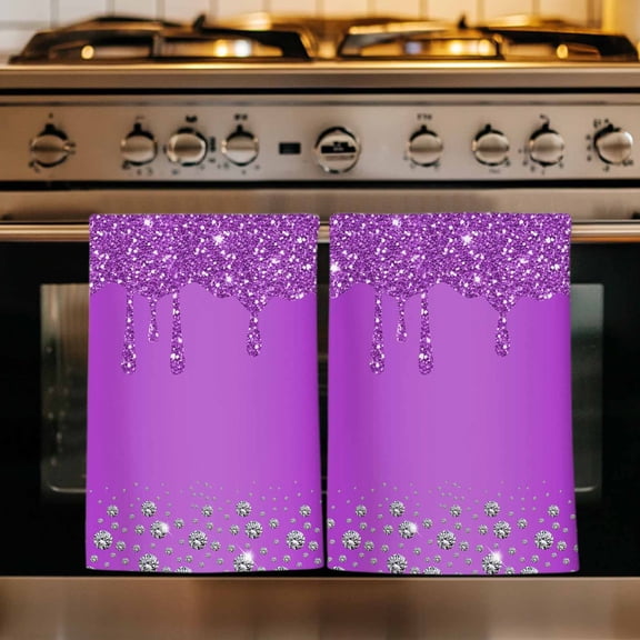 Modern Purple Kitchen Towels Set of 2, Abstract Diamond Luxury Gradient Absorbent Dish Towels for Kitchen, Microfiber Hand Towel, Quick Drying Tea Towel for Cleaning Decorative Dishcloths