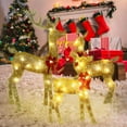 thumbnail image 4 of 3-Piece 2D Lighted Christmas Deer Family Set - Large Outdoor Yard Reindeer Holiday Decoration with Stakes, Zip Ties - Gold, 4 of 7