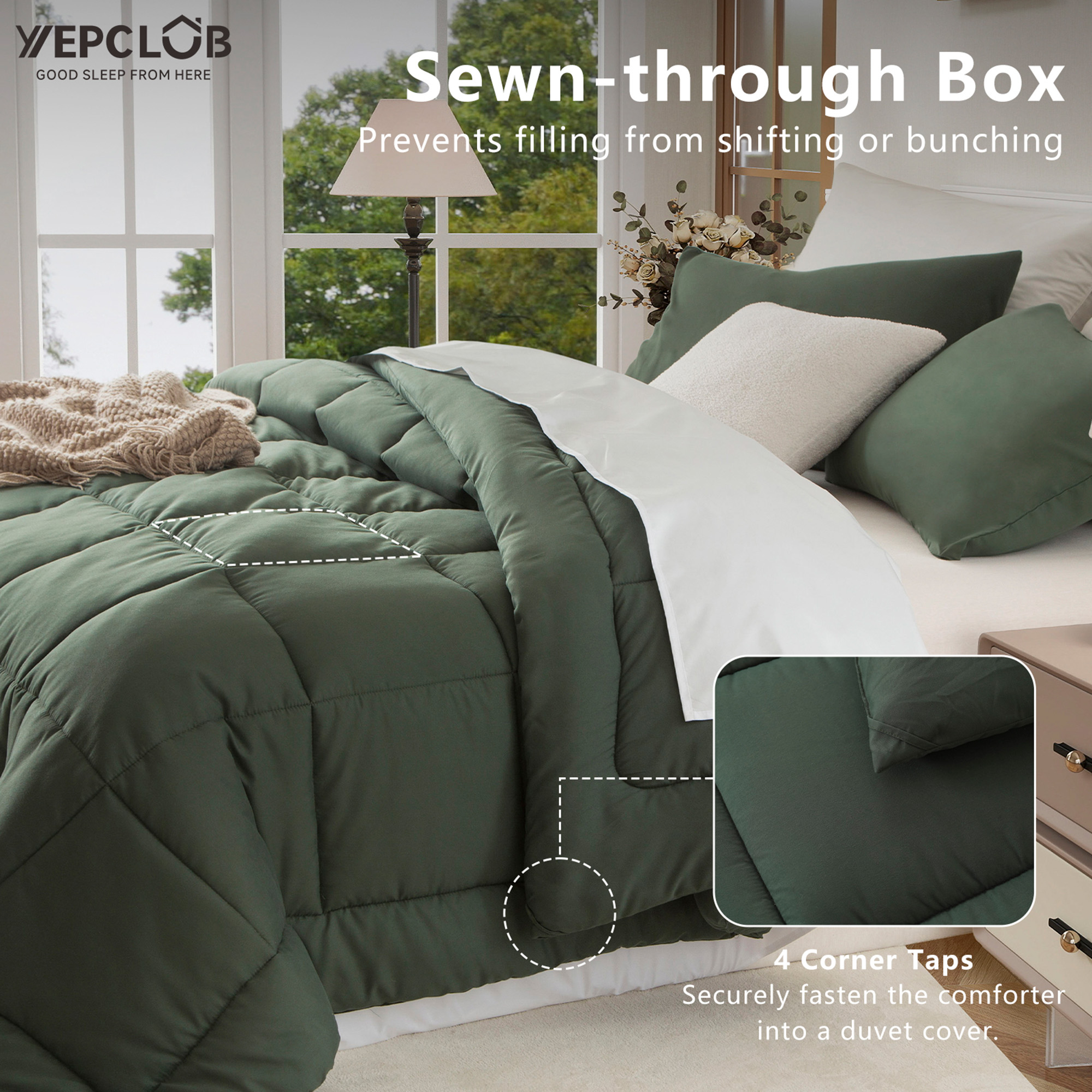 YEPCLUB Twin Comforter Set, 2-Piece, Green Down Alternative photo 6