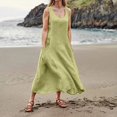 thumbnail image 3 of CHOK Robe en Coton et Lin Couleur Unie 2024 pour Femmes Col en U Sans Manches Décontractée avec Poches Bleu P, 3 of 7