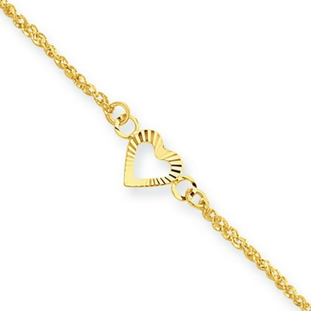 14k Gold Anklet - 14k Yellow Gold 10in D/C Hearts with 9in 1in ext Anklet