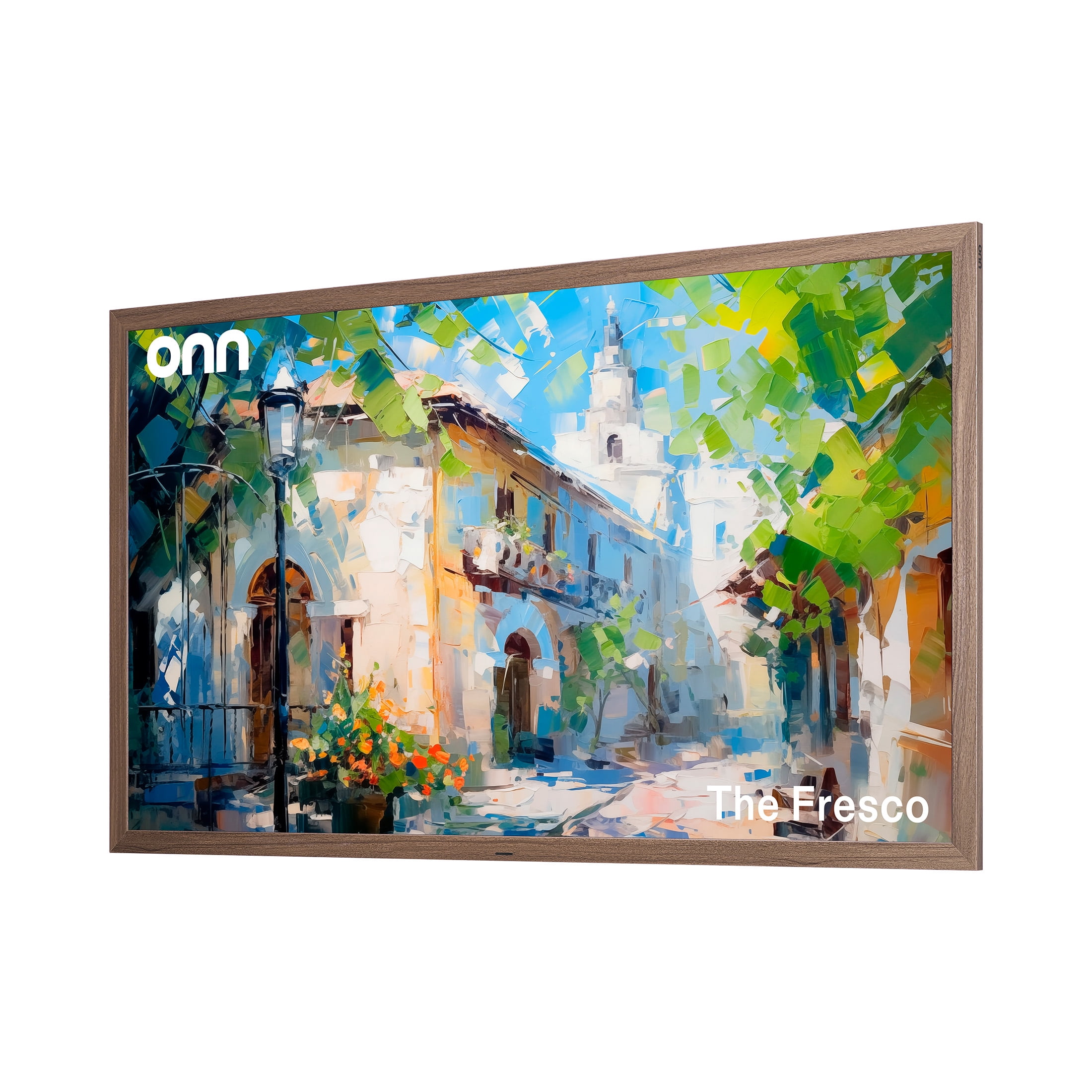 onn 55" The Fresco Art Gallery 4K UHD Google TV with Gemini, Walnut Frame and Mounting Kit