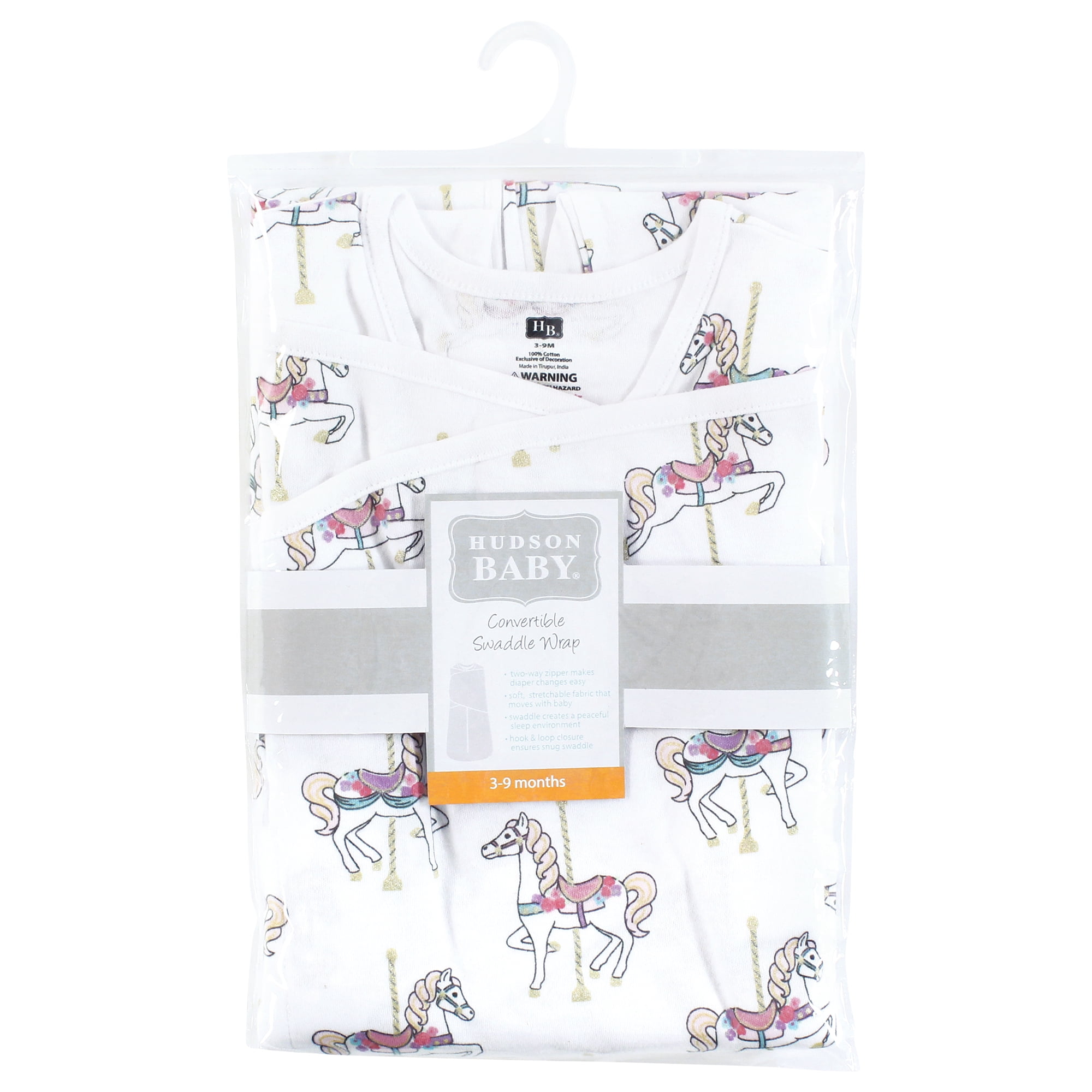 Hudson Baby Infant Girl Convertible Swaddle Sleep Sack, Carousel Horse, 3-9 Months