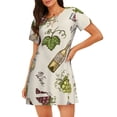 thumbnail image 1 of Balery Grapes Bbottles Wine Camisón de manga corta con cuello redondo para mujer, cómodo y elegante., 1 of 6