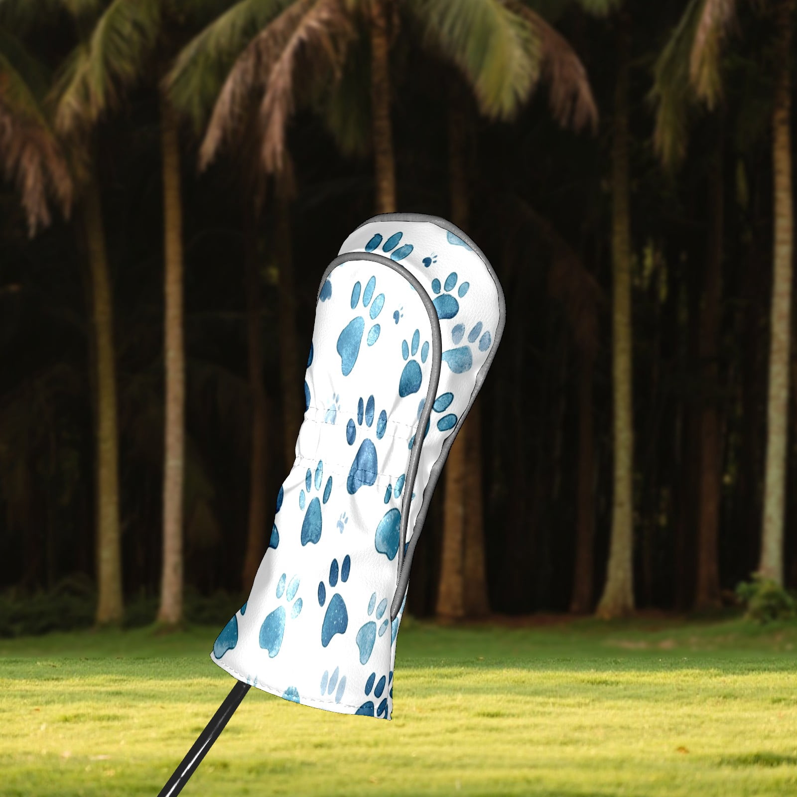 Golf Club Covers PU Leather Waterproof Head Covers for Fairway Woods Hybrids Cute Paw Prints Unisex Fits Most Brands