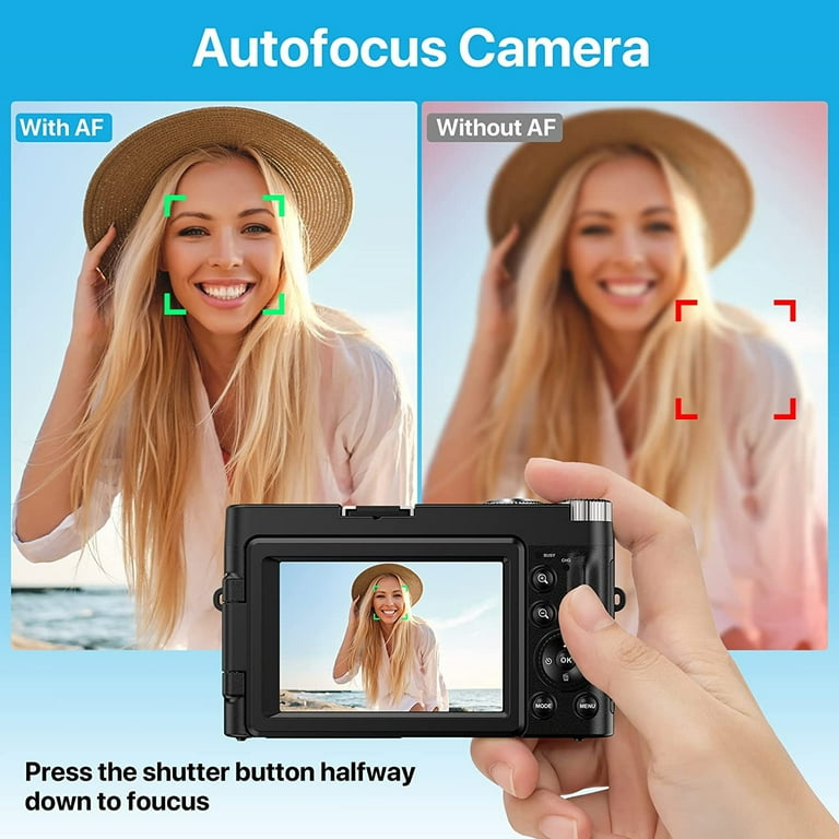 Vlogging Camera 4K Digital Camera for Youtube Autofocus with 32GB SD Card 180 Flip Screen 16X Digital Zoom 48MP Video Cameras Camcorder for