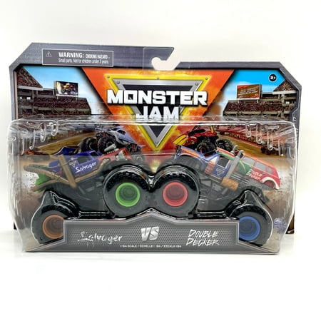 Spin Master Monster Jam Salvager vs Double Decker Series 17 1:64 Scale 2 pack