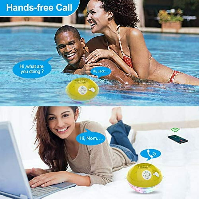 Portable Bluetooth Speakers with Colorful Lights Show IPX7 Waterproof Shower Speaker Built in Mic Crystal Clear Stereo Sound Floating Wireless Speaker 50ft Range for Outdoor Travel Home Party Pool. Wa...