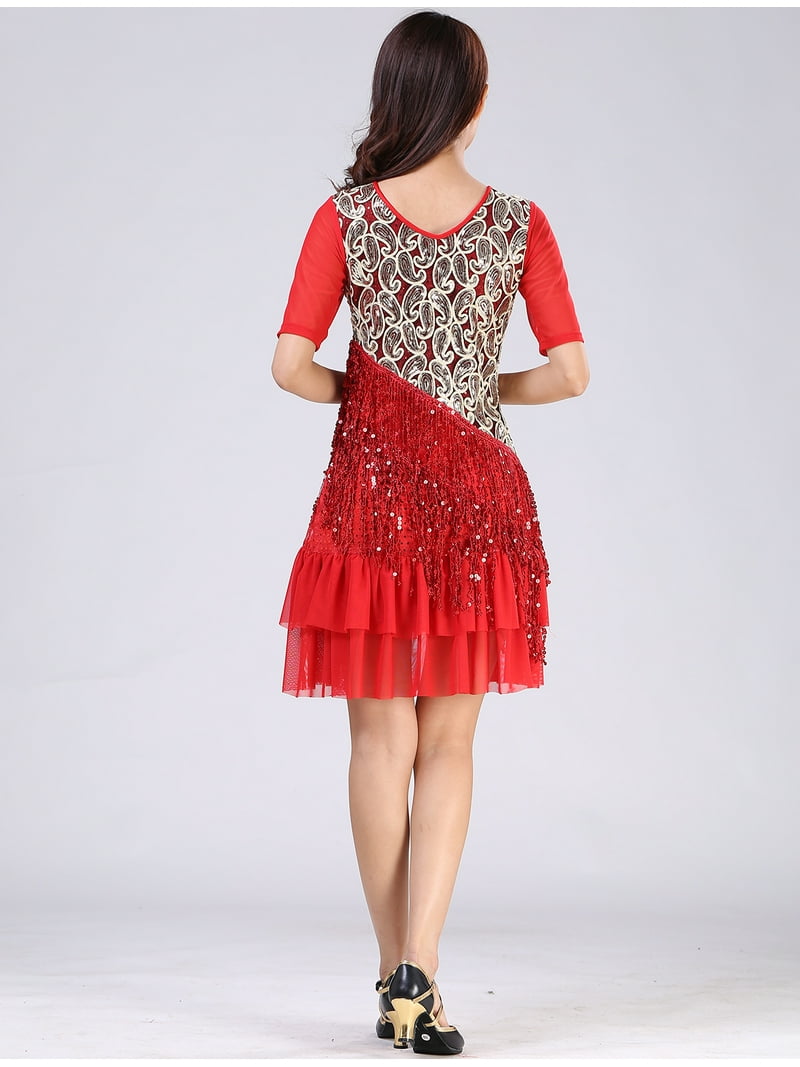 red great gatsby themed prom dresses ZAPAKA Women Gatsby Dress Sequins Red V-neck Spaghetti Straps Bodycon Long 1920s Dress, Dark Red / XL