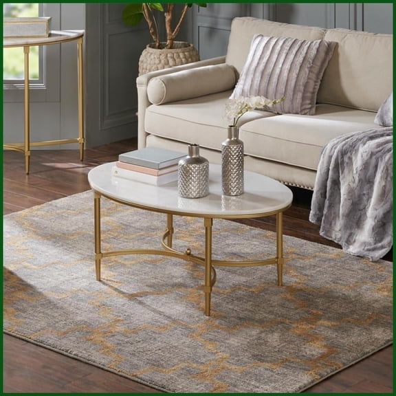 Madison Park Traditional Coffee Table with White Marble Top & Gold Legs - Glamorous Living Room Decor