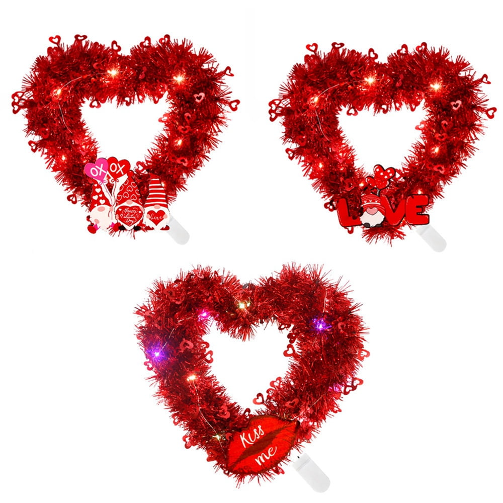 Jlong Pre-Lit Valentine Heart Shaped Wreaths, Red Tinsel Heart Shaped  Wreaths with Foil and LED Light Hearts Love Hanging for Valentine's Day  Wedding Front Door Wall Window Mantel Decor 