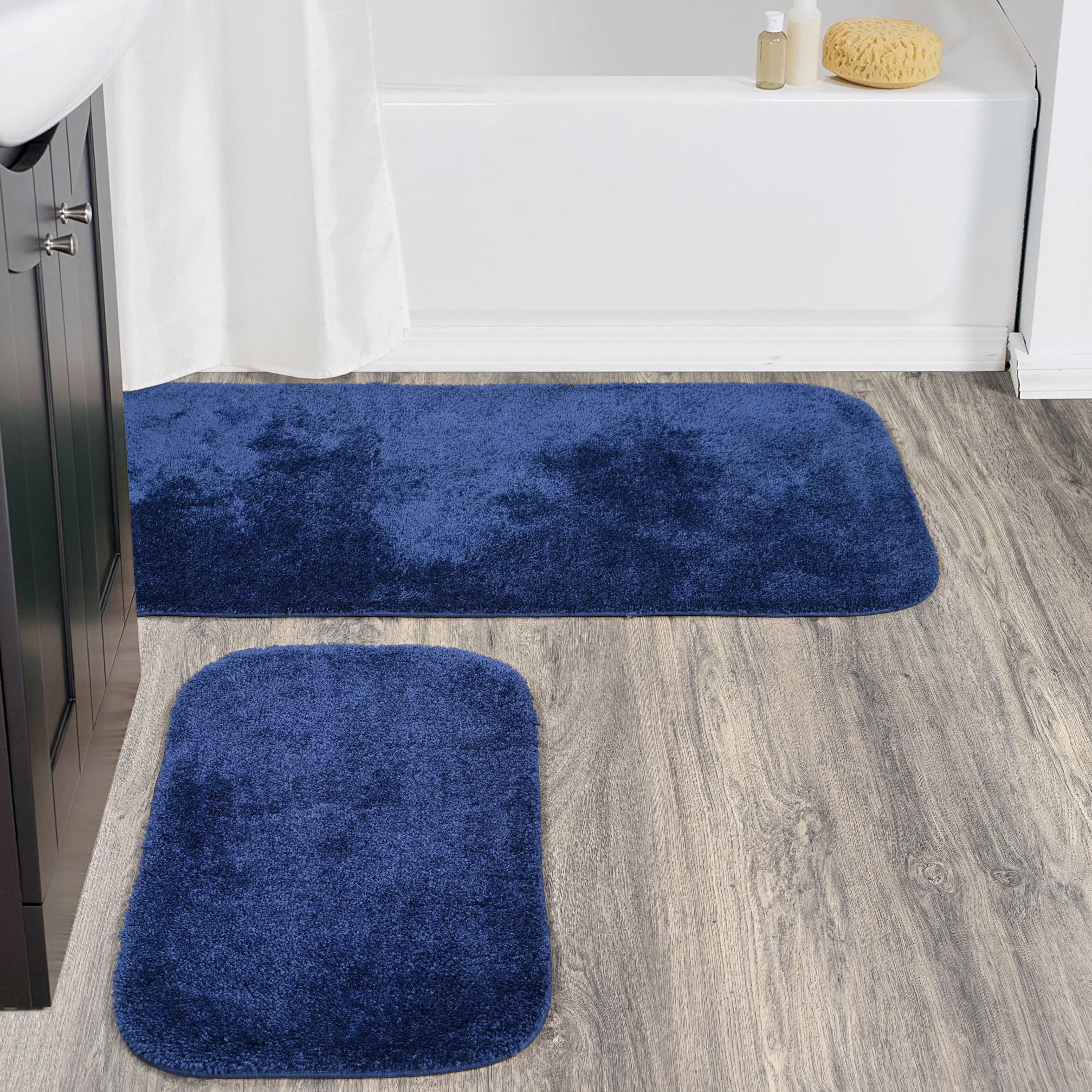 Garland Rug Traditional Washable Bath Rug Set, 2-Piece Set (21"x34" Bath Rug, & 22"x60" Runner) Navy