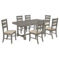thumbnail image 1 of Ensemble de Salle à Manger 7pc en Bois Gris Rustique avec Table et Chaises en Lin Beige, 1 of 2