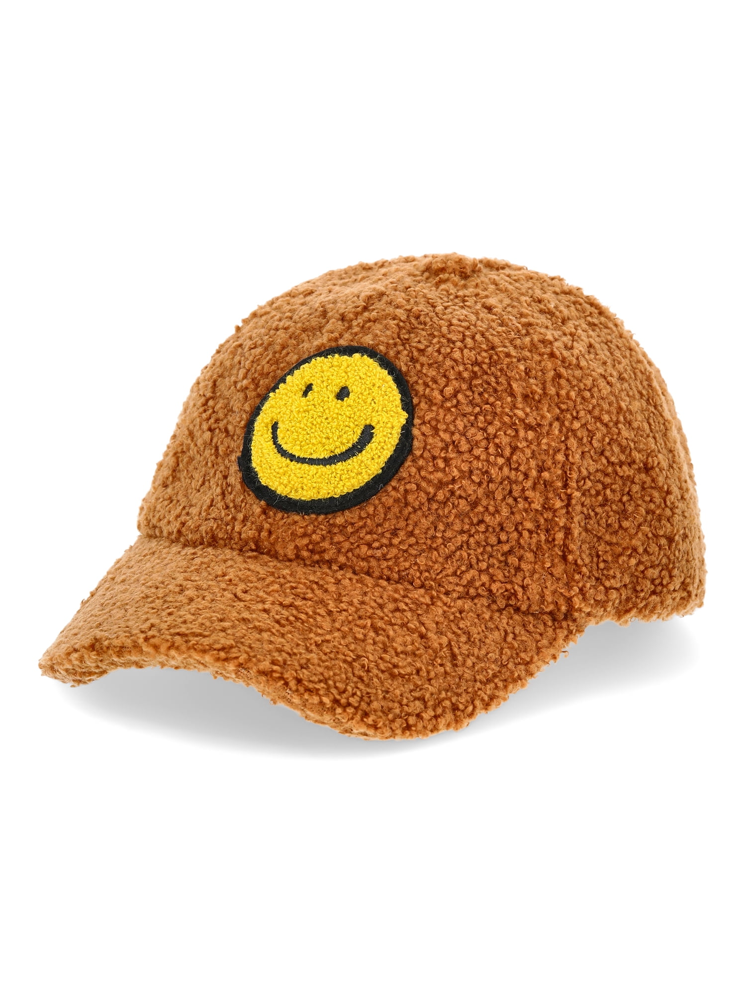 Wonder Nation Boys Faux Shearling Baseball Hat with Smiley Patch, One Size Fits Most