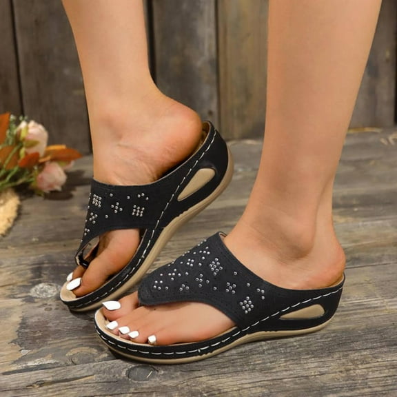 Aueoeo Sandals Women Flip Flops Boh Sandals Casual Summer Wedge Shoes Dressy Slide With Arch Support