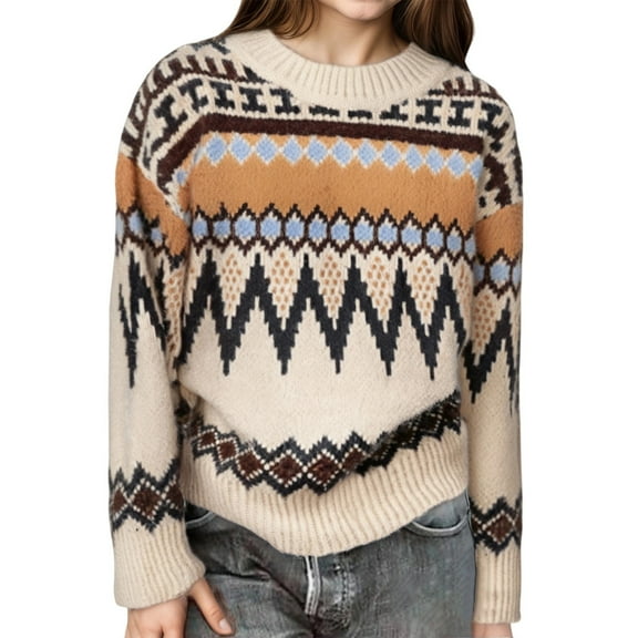 MEZZALL Girls Fair Isle Knit Sweater For Toddler Kids Soft Warm Long Sleeve Pullover Tops Comfortable Casual Winter Fall Cartoon Clothing Holiday Cartoon Clothing