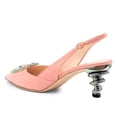thumbnail image 3 of YDN Women Rhinestone Pointy Toe Slip On Slingback Sandals Chic Metal Mid Heels Buckle Pumps Dressy Prom Event Shoes Size 10.5 Pink, 3 of 4