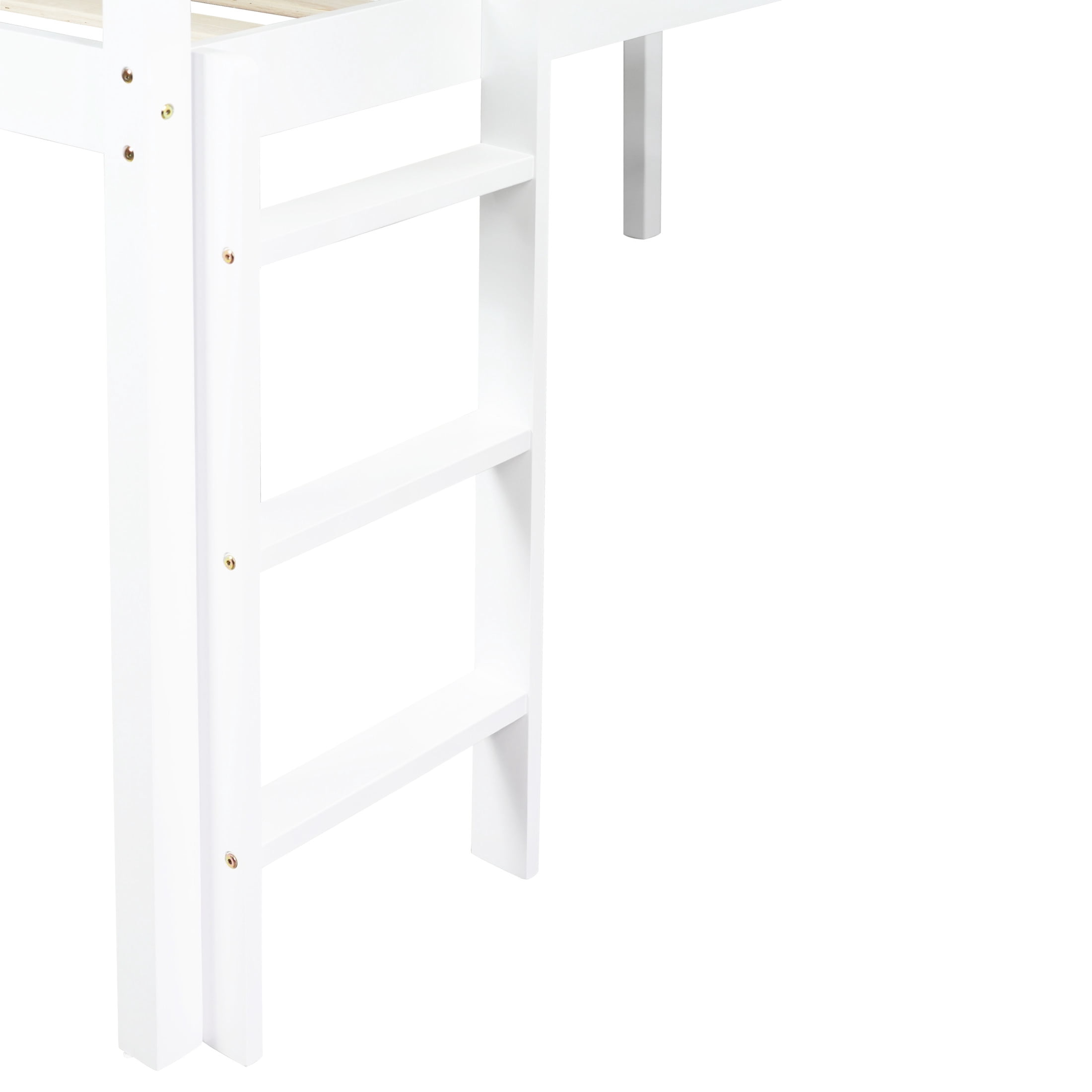 Noble House Myra Twin Low Loft Bed, Rubber Wood Frame with Slide, Ladder, Safety Guardrails and Play Space, White