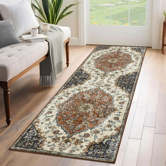 HOMERRY Floral Print Runner 2' x 6' for Hallway Modern Washable Throw Rugs for Kitchen Indoor Carpet, Red