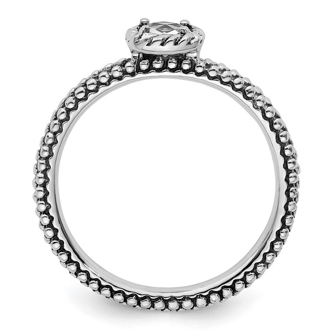 2.5mm 925 Sterling Silver Prong set Oxidized Stackable Checker-cut White Topaz Antiqued Ring Size 7 Stackable Ring for W