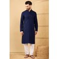 thumbnail image 4 of Mens Blue Viscose Rayon Resham Dhaga Sequence Solid Embroidered Long Straight Kurta For Men, 44, 4 of 6