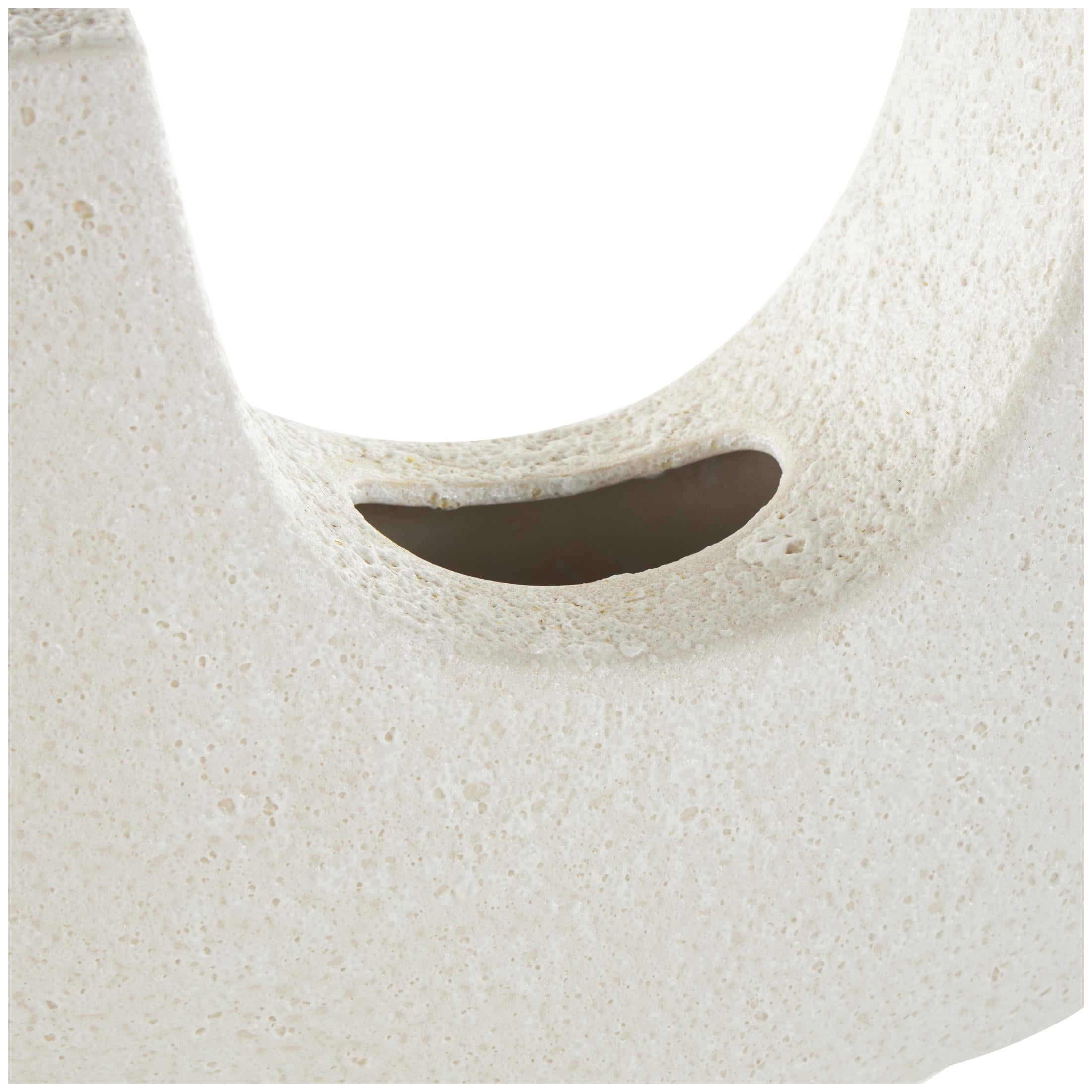 DecMode 14" Abstract Dual Opening U-Shaped White Ceramic Vase with Glossy Speckled Texture