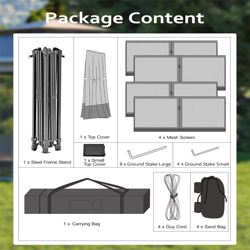 13x13Pop-Up-Gazebo Outdoor Canopy Tent with Mosquito Netting, [Adjustable Height & Spacious] Pop Up Tent with Double Roof, UV-Resistant Outdoor Gazebo for Backyard, Patio, Lawn, Garden, Deck