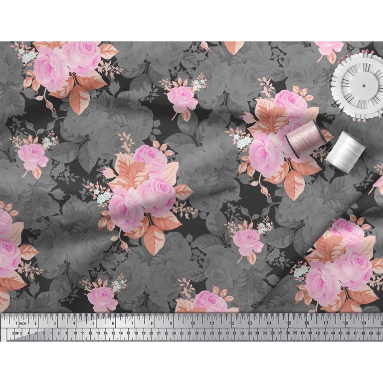 Soimoi Black Velvet Fabric Leaves & Rose Floral Print Sewing Fabric BTY 58  Inch Wide : : Home