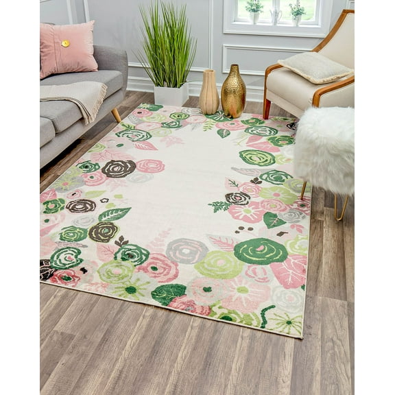 Rugs America Hanna VA35B Royal Blossom Pink Ivory Floral Transitional Beige Area Rug, 2'x4'