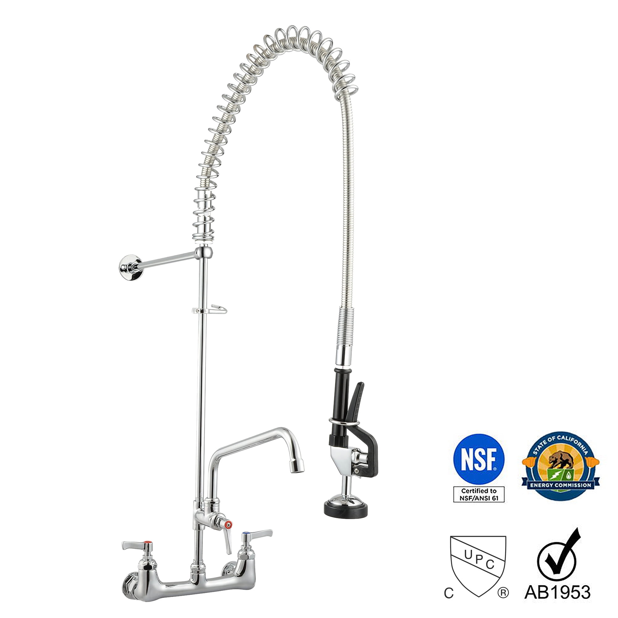 Commercial Pre-Rinse Faucet Sprayer Pull Out Down Sink Kitchen 12" Add-On Faucet 