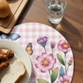 thumbnail image 3 of Pink Flowers Round 13 Inch Placemats Set of 8, Spring Floral Butterfly Leaves Plants Rustic Plaid HeatResistant Non Slip Place Mats for Dining Table, Wipeable Kitchen Table Mats for Housewarming, 3 of 9
