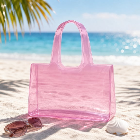 Women's Jelly Tote Bag,Glitter Transparent PVC Shoulder Bag, Waterproof Clear Tote Purse for Beach, Pool, Shopping, Work, Travel, Reusable Handbag, 1 Pack