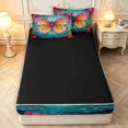 thumbnail image 4 of Homewish Colorful Butterflies Zipper Queen Comforter Set with Fitted Sheet and 2 Pillowcases,Watercolor Boho Glass Zipper Bedding Set,Black Reversible,4pcs, 4 of 8