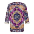 thumbnail image 5 of Raeneomay 3/4 Length Sleeve Womens Tops Fashion Women's Summer V-Neck Lace Print Casual T-Shirt Blouse, 5 of 5