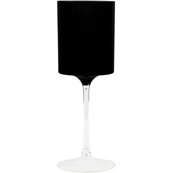 EcoQuality Black Plastic Wine Glasses with Clear Stem - 9 oz Wine Glass, Disposable Shatterproof Wine Goblets, Reusable, Elegant Drink Cup Tumbler, Weddings, Party, Dinner, Baby Showers (5)