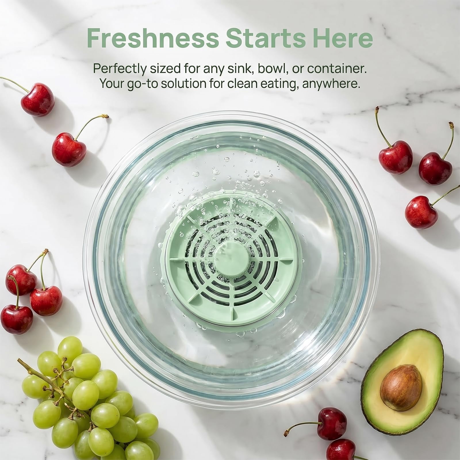 Fruit and Vegetable Washing Machine, Portable Produce Cleaner Device for Kitchen Sink, Water Electrolysis Tech for Veggies Meat Seafood Grains, IPX7 Waterproof Deep Wash