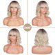 thumbnail image 3 of Peluca hasta los hombros Pelucas de cabello ondulado y rizado Pelucas de color rubio y raíces oscuras para mujeres con flequillo, 3 of 5