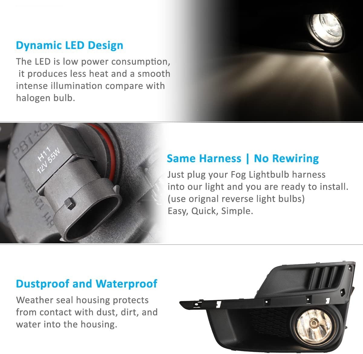 1 Pair Fog Lights Assembly Fit for Subaru Impreza 2015 2016,w/H11 12V55W Bulbs + Wiring Harness (Black Housing Clear Lens)