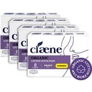 Claene Organic Cotton Cover Pads, Cruelty-Free, Menstrual Overnight Pads for women, Unscented, Breathable, Vegan, Natural Sanitary Napkins with Wings (Overnight, 4 Pack, Total 32)
