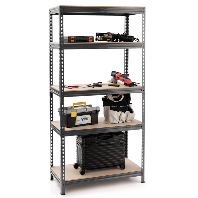 Patiojoy 5-Tier Industrial Steel Storage Shelves Garage Rack with Adjustable Shelves Grey