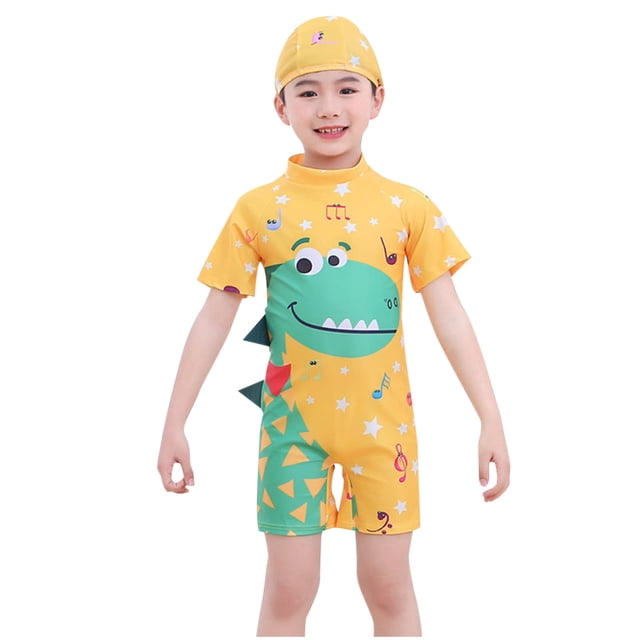 Odeerbi 3-11 Años Traje de Baño de Una Pieza Para Niños Con Gorro de Baño Verano Playa Traje de Baño de Surf Lindo Dinosaurio Traje de Baño de Manga Corta