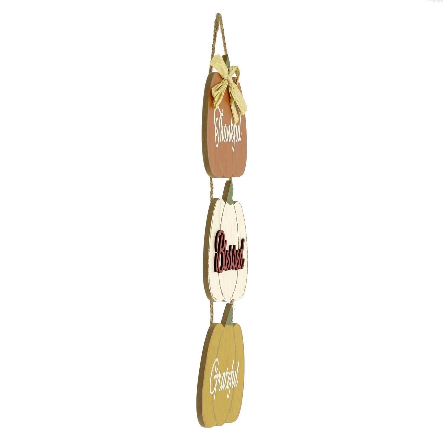 Way To Celebrate Harvest Wood Dangle Hanging Décor, Thankful