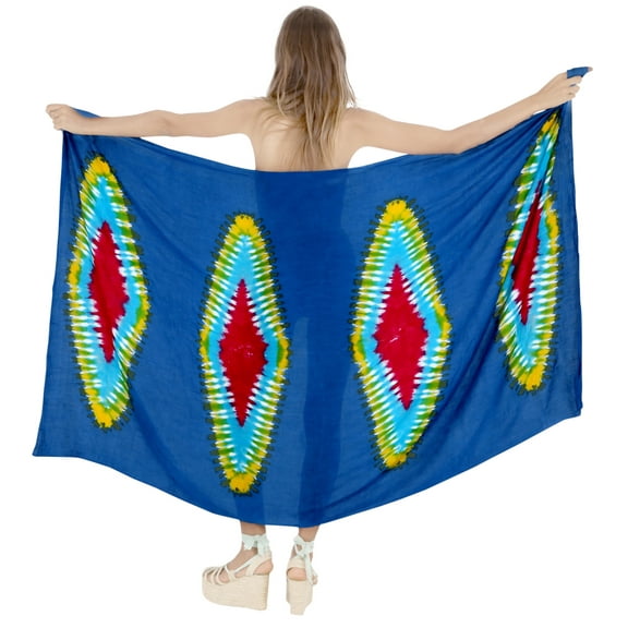 HAPPY BAY Women's Summer Beachwear Sarong Bikini Wraps Swim Cover up Skirt Wrap Bathing suit Swimwear Swimsuit Beach Coverups for Women One Size Blue, Tie Dye