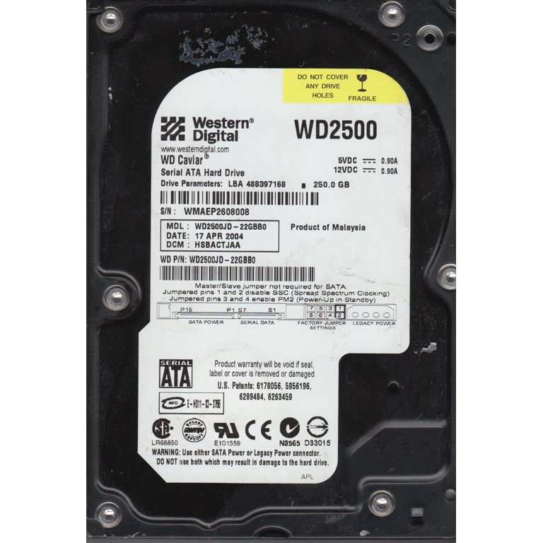 WD2500JD-22GBB0, DCM HSBACTJAA, Western Digital 250GB SATA 3.5 Hard Drive