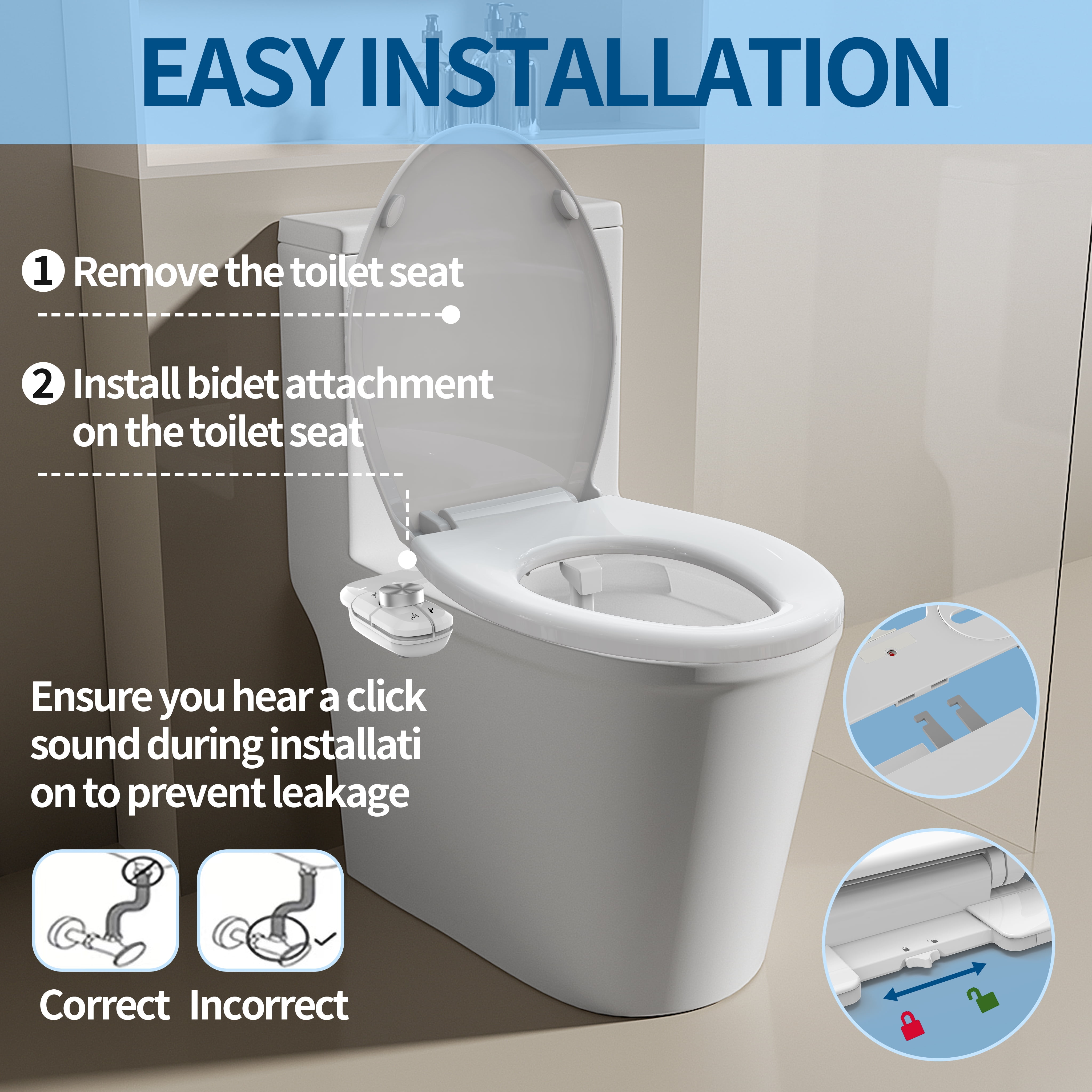 Jinxell Bidet Attachment, Non-Electric Cold Water Bidet Toilet Seat Attachment with Pressure Controls, Retractable Self-Cleaning Dual Nozzles for Frontal & Rear Wash
